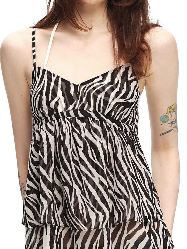 RUN TO THE FUTURE Zebra Print V-neck Open Back Women&