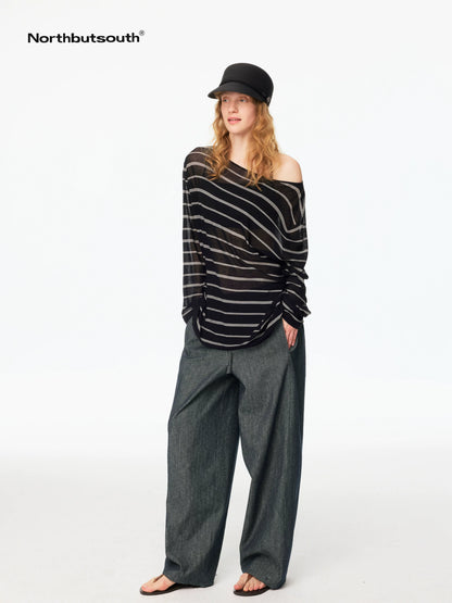 Raw Denim Texture Relaxed Casual Women&