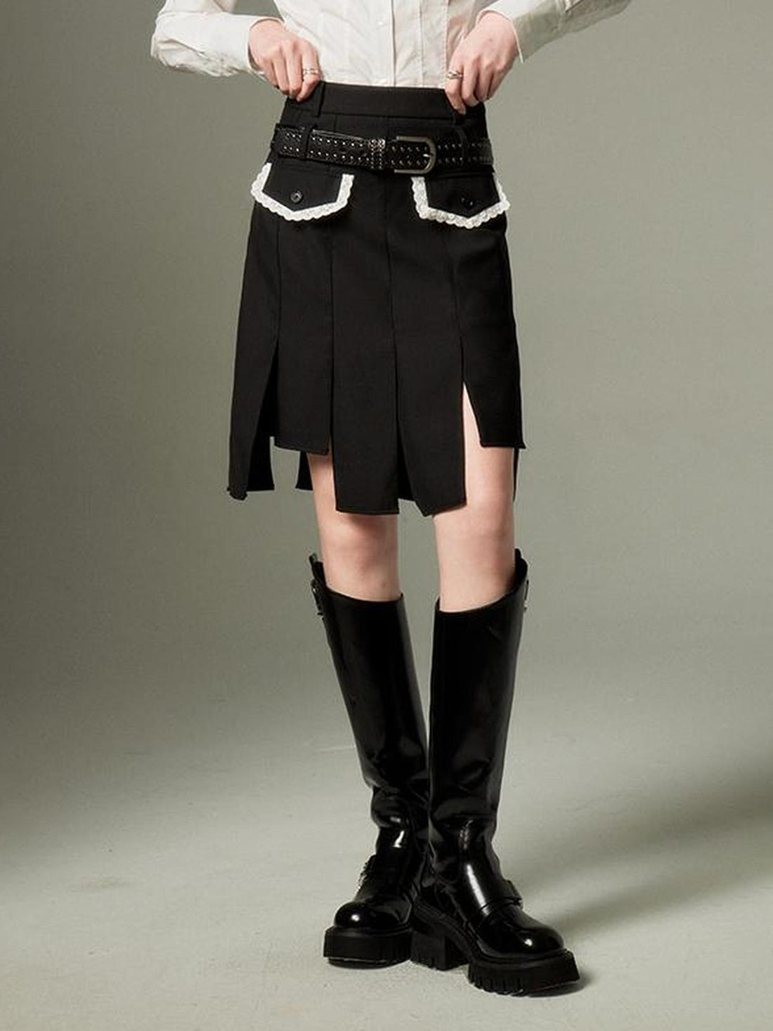 DIDDI MODA Rebel Academia Asymmetrical Pleated Skirt