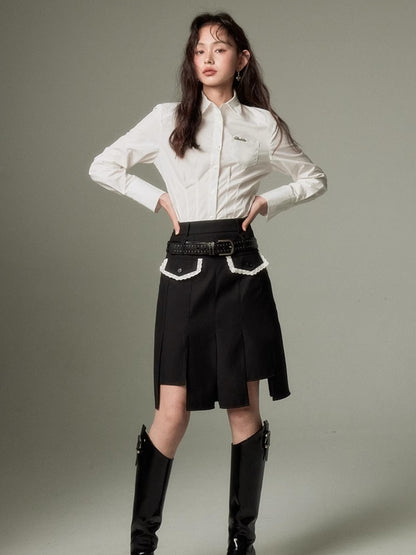 DIDDI MODA Rebel Academia Asymmetrical Pleated Skirt