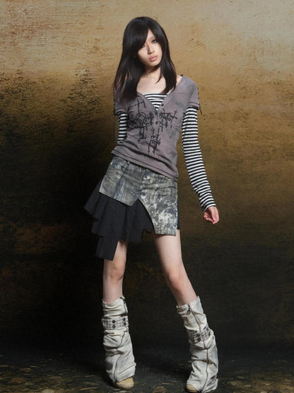 Rebel Edge Asym Cut Low Waist Punk Skirt