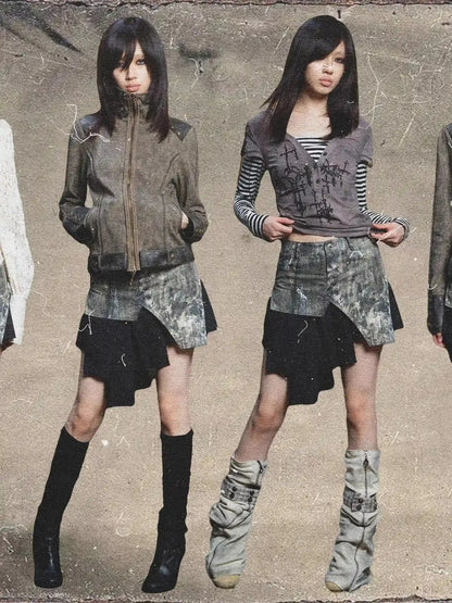 Rebel Edge Asym Cut Low Waist Punk Skirt