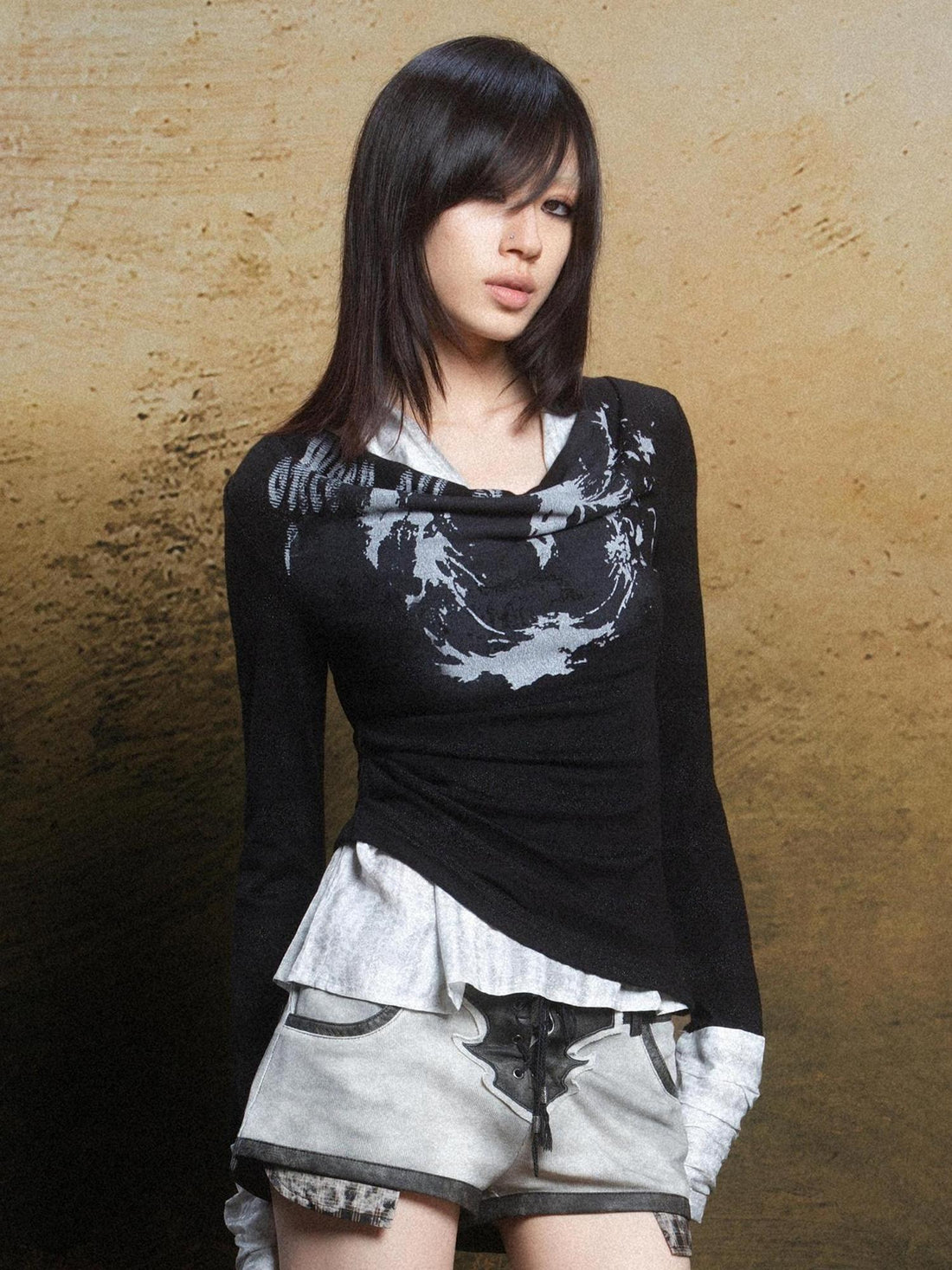 ARIADNAw Rebel Knit Punk Swing Neckline Top
