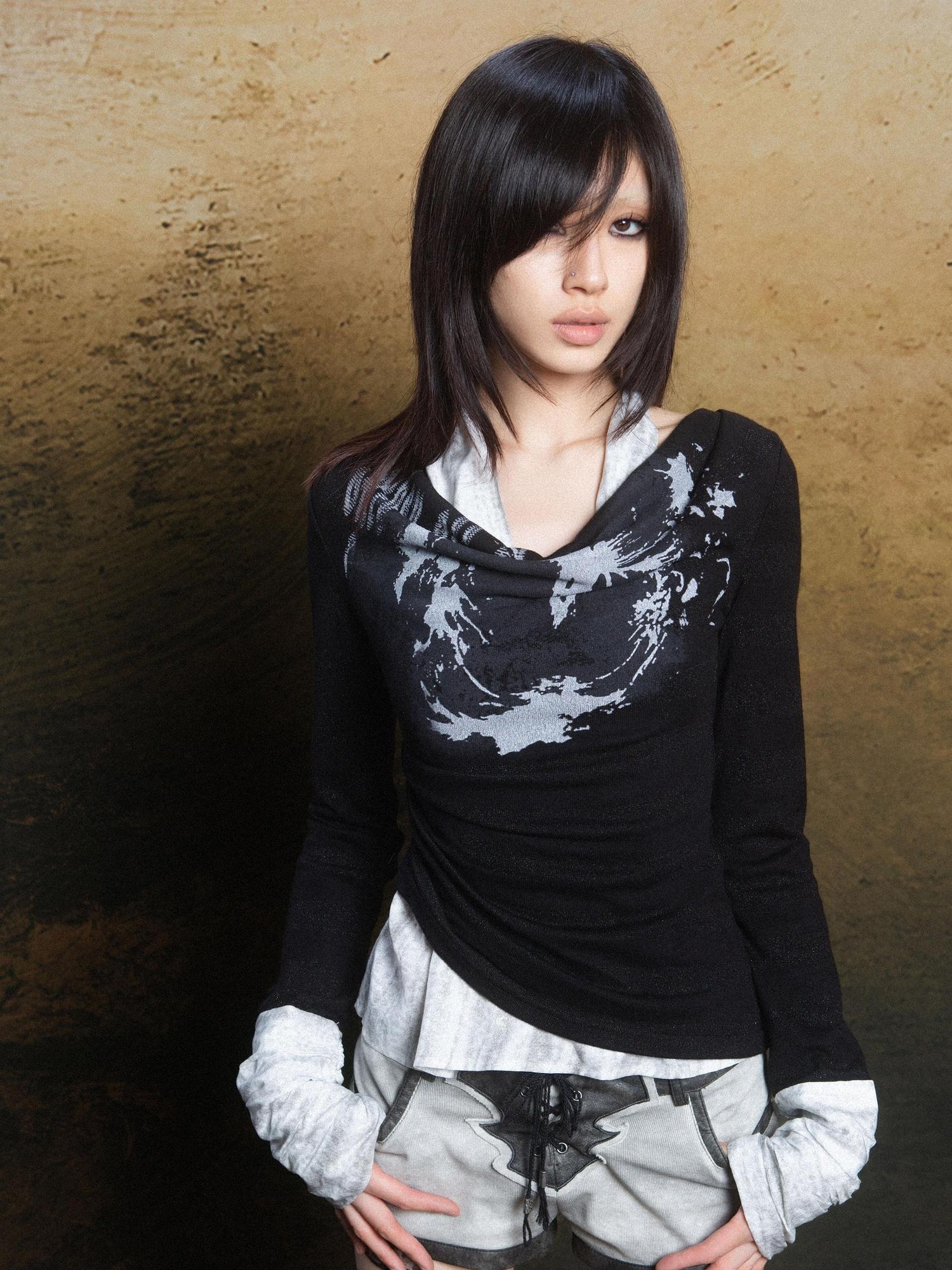 ARIADNAw Rebel Knit Punk Swing Neckline Top