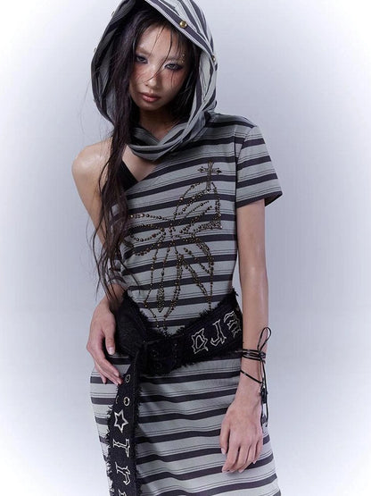 Rebel Muse Striped Dystopian Punk Maxi Dress