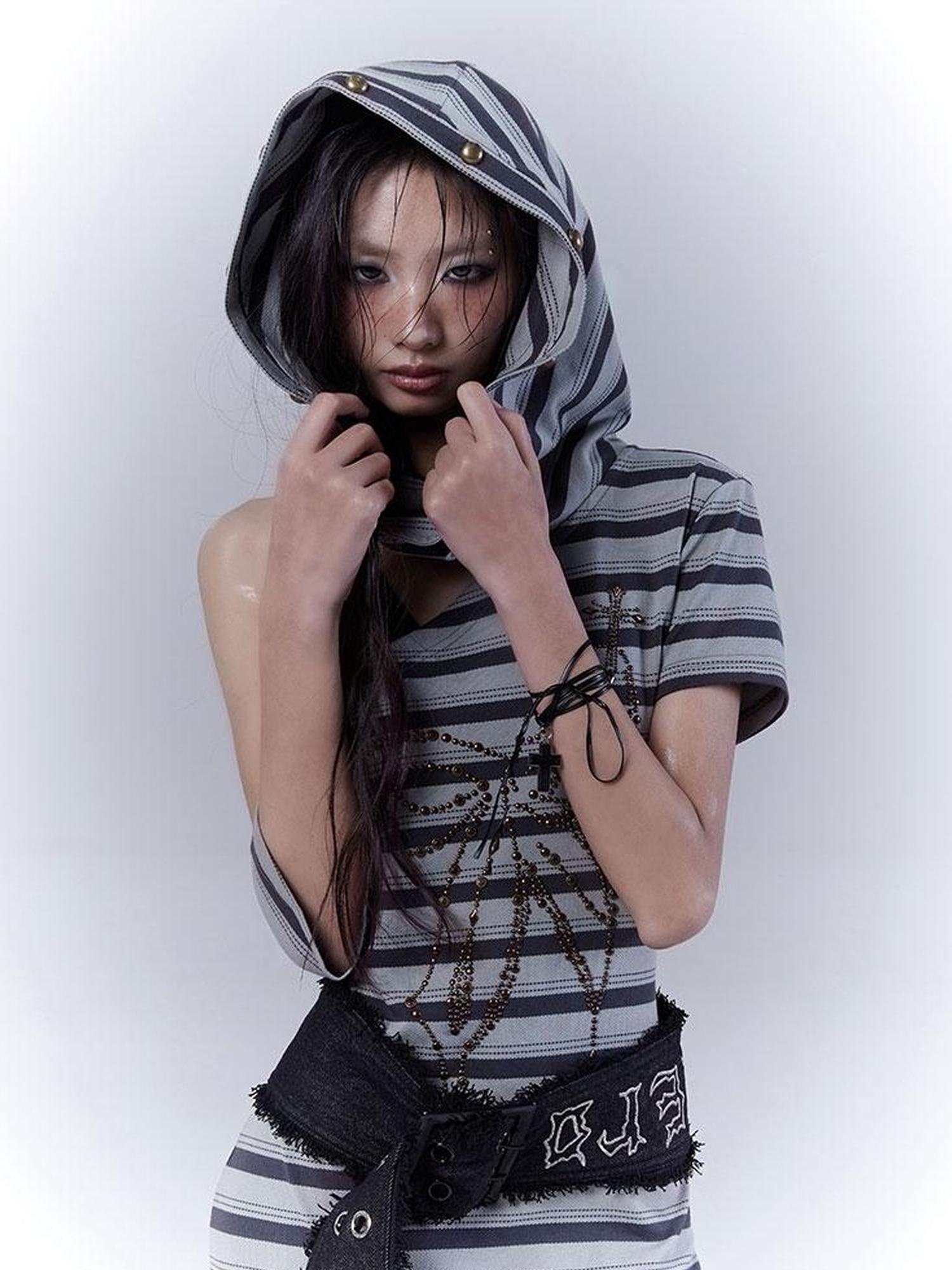 WSW WUSHENWU Rebel Muse Striped Dystopian Punk Maxi Dress