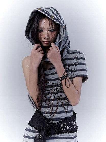 WSW WUSHENWU Rebel Muse Striped Dystopian Punk Maxi Dress