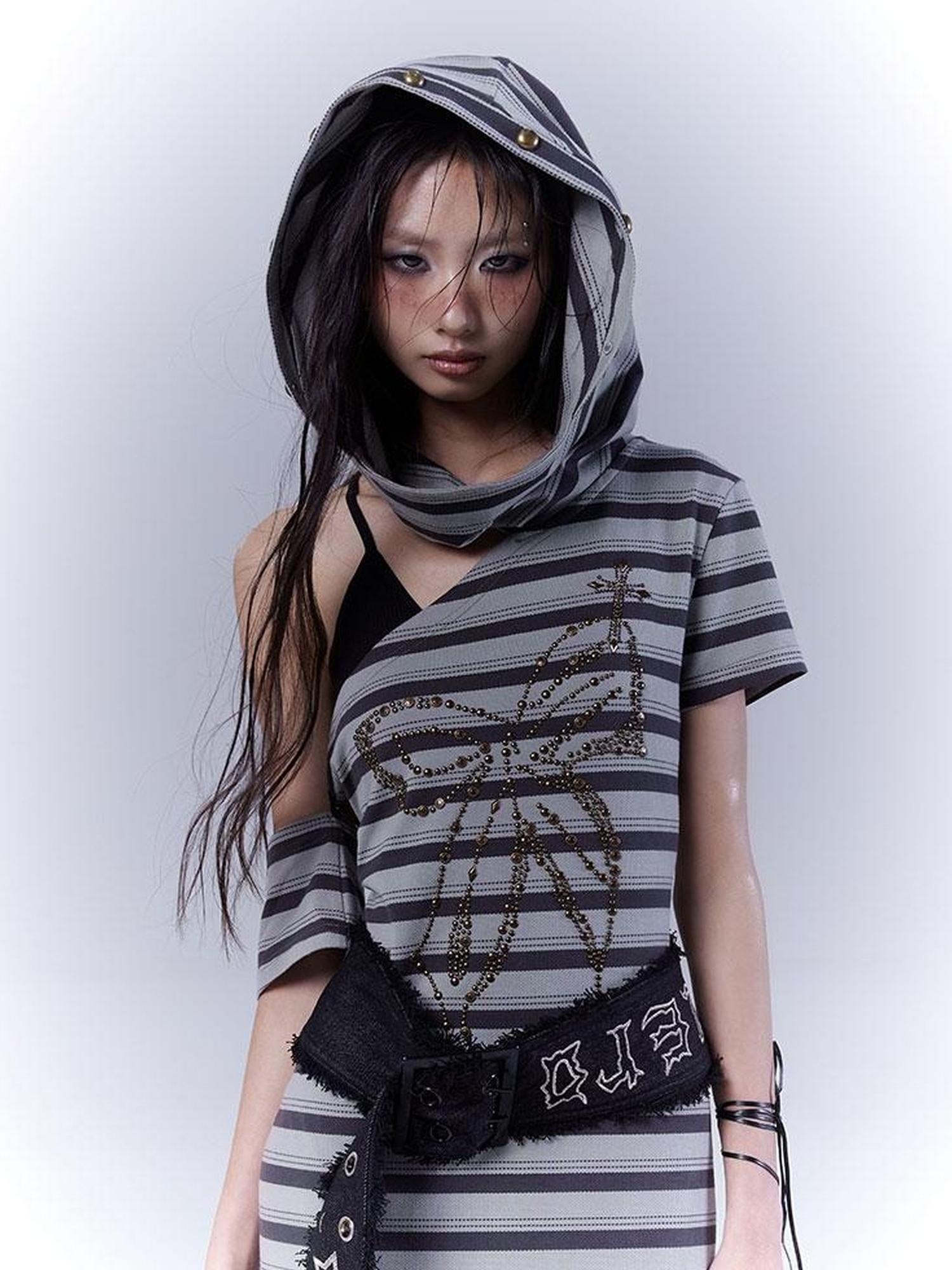 WSW WUSHENWU Rebel Muse Striped Dystopian Punk Maxi Dress