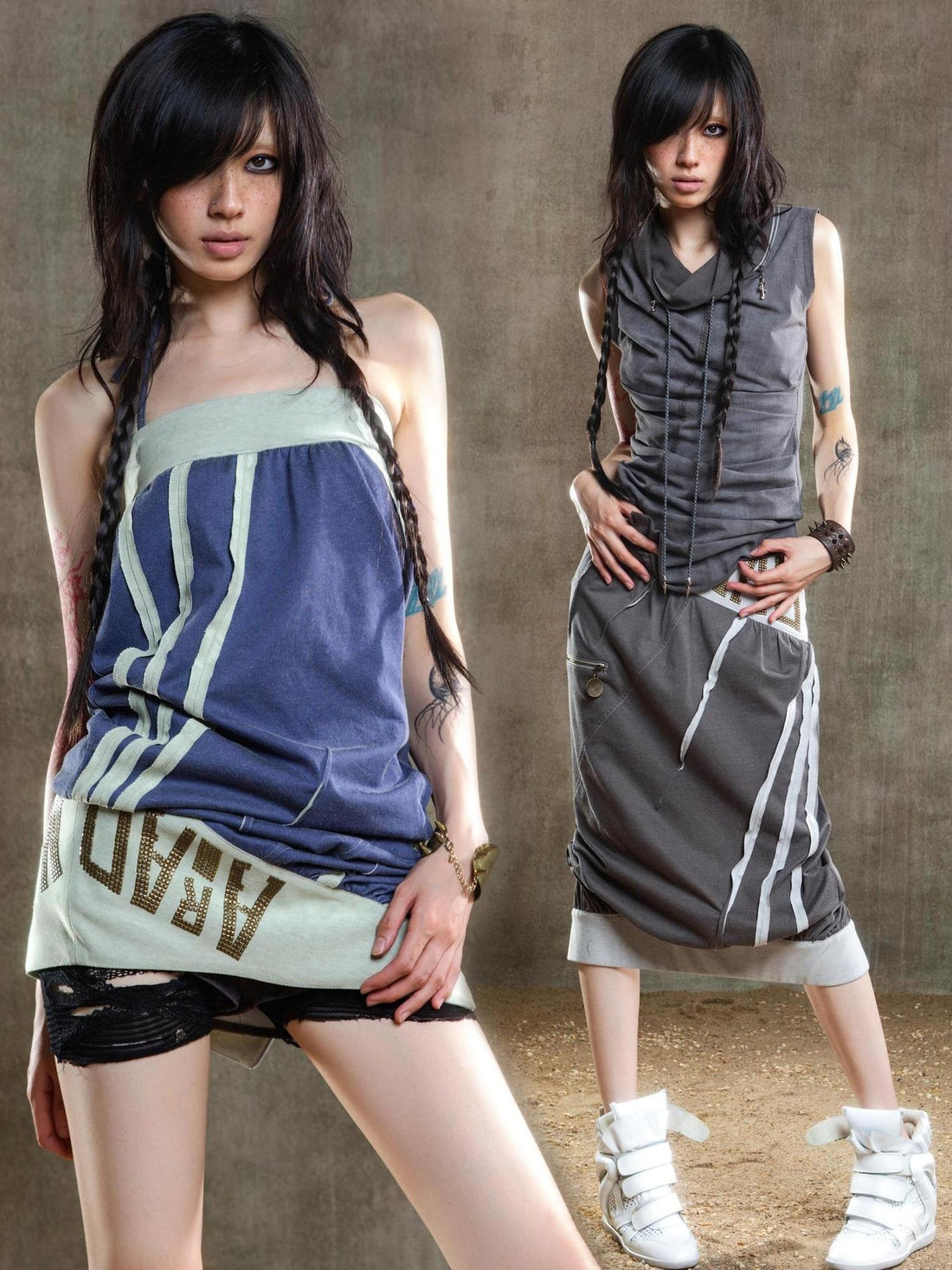 ARIADNAw Reborn Flame Punk Multiway Diamond Low Waist Maxi Skirt