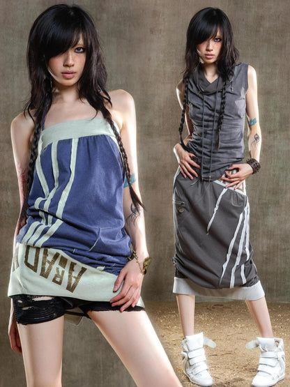 Reborn Flame Punk Multiway Diamond Low Waist Maxi Skirt