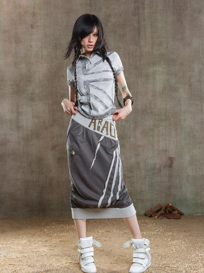ARIADNAw Reborn Flame Punk Multiway Diamond Low Waist Maxi Skirt