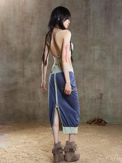 ARIADNAw Reborn Flame Punk Multiway Diamond Low Waist Maxi Skirt