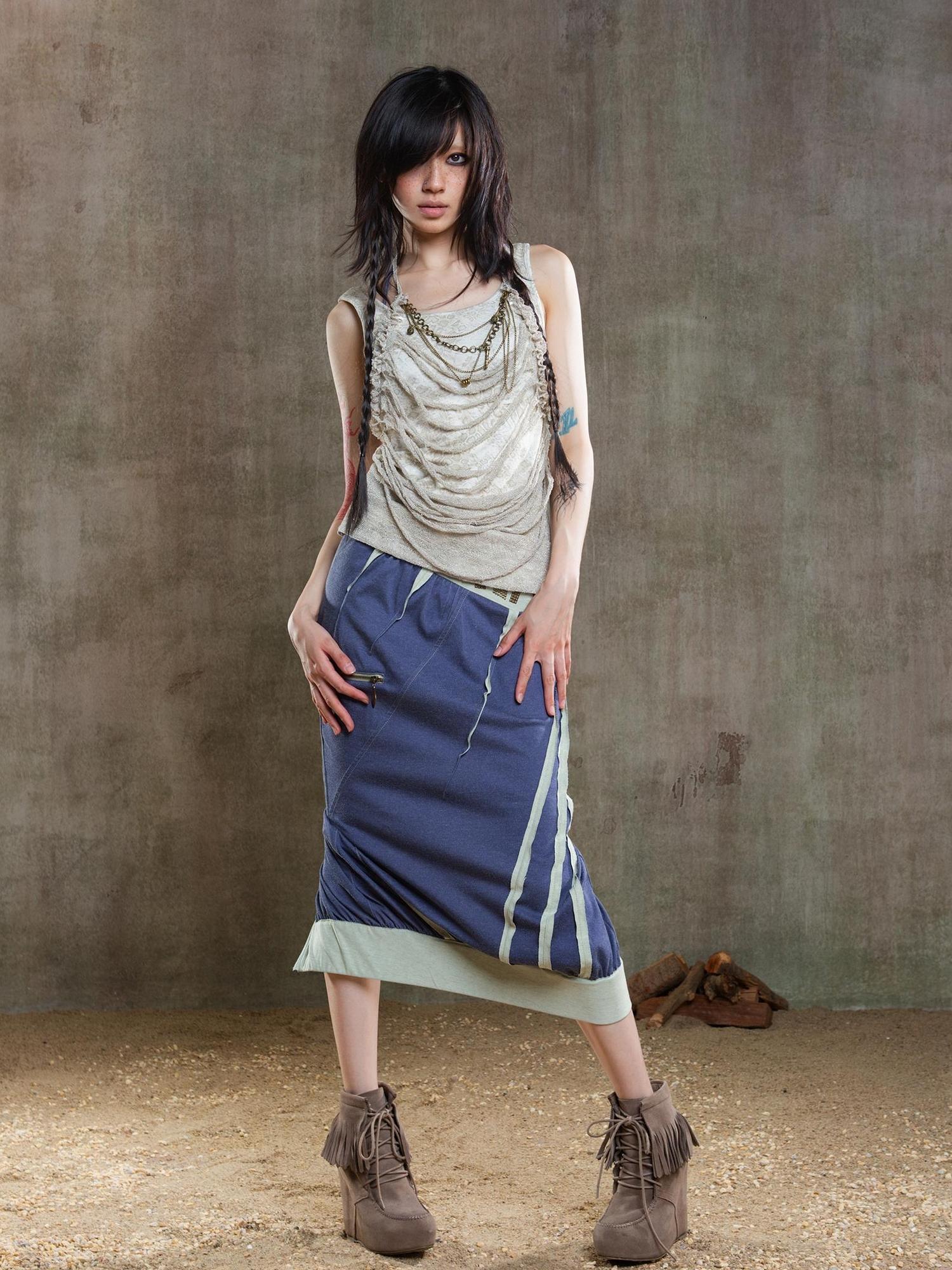 ARIADNAw Reborn Flame Punk Multiway Diamond Low Waist Maxi Skirt