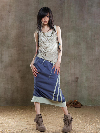 ARIADNAw Reborn Flame Punk Multiway Diamond Low Waist Maxi Skirt