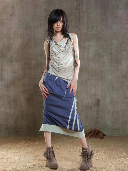 Reborn Flame Punk Multiway Diamond Low Waist Maxi Skirt