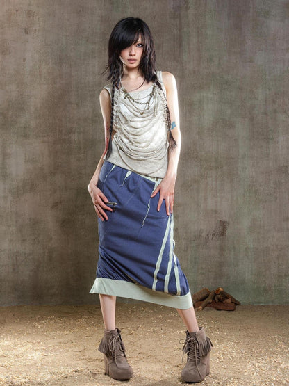 ARIADNAw Reborn Flame Punk Multiway Diamond Low Waist Maxi Skirt