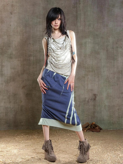 Reborn Flame Punk Multiway Diamond Low Waist Maxi Skirt