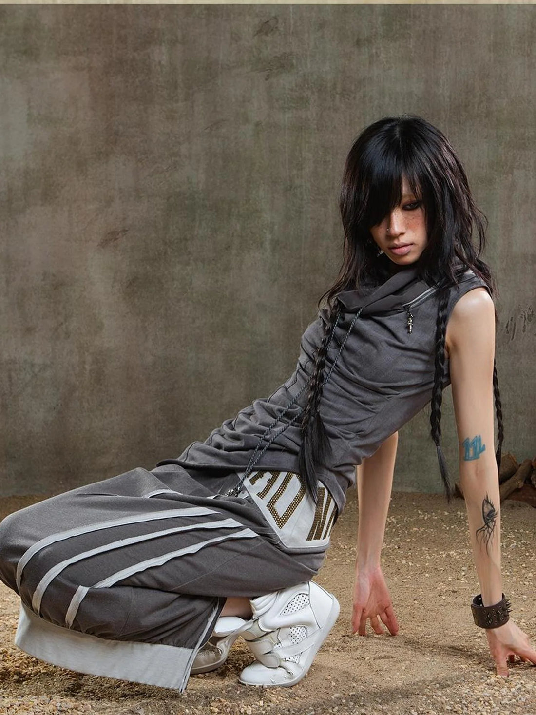 Reborn Flame Punk Multiway Diamond Low Waist Maxi Skirt