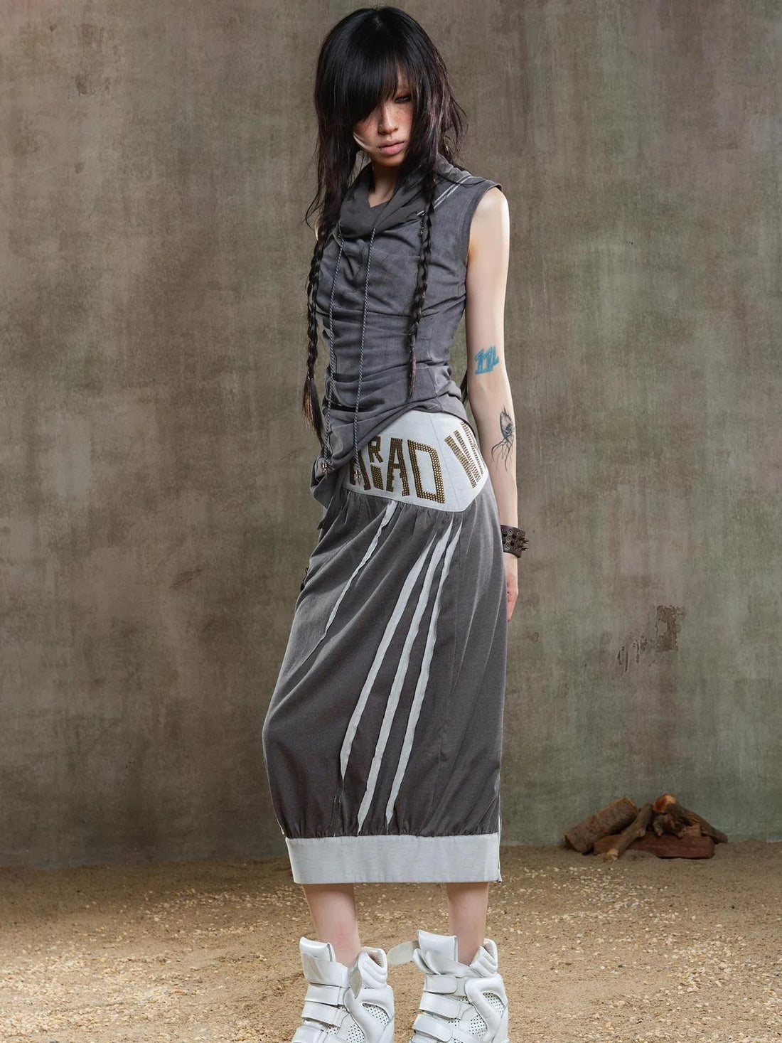Reborn Flame Punk Multiway Diamond Low Waist Maxi Skirt