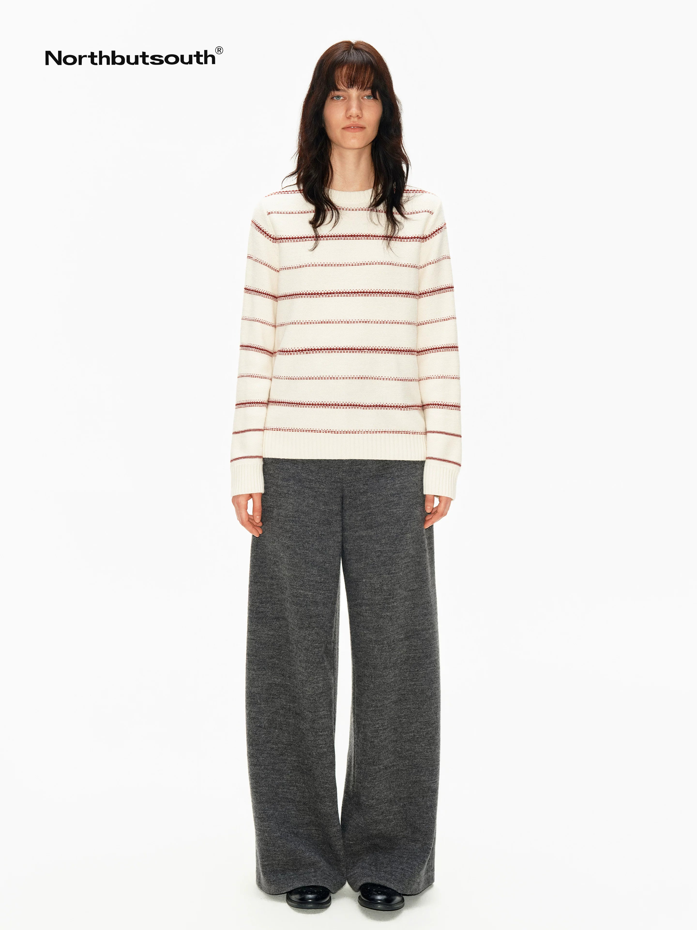 Red Cream Fair Isle Jacquard Striped Women&