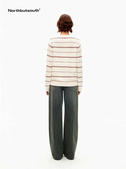 Red Cream Fair Isle Jacquard Striped Women&