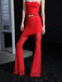Red Mesh Halter Top And Culottes Set