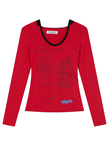 Achihara Starry Rain Hooded Tee V-Neck T-Shirt Long-Sleeve