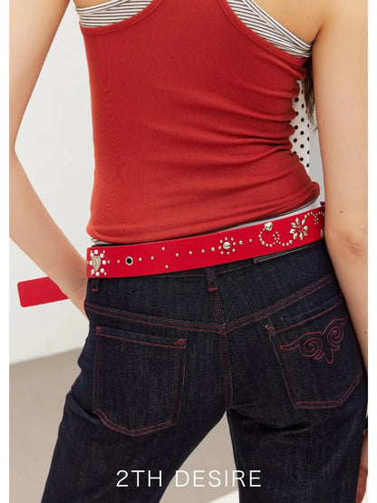 Vintage Polka Dot Leopard Belt With Custom Rivets Studs