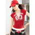 2th Desire Vintage Distressed Number Print Fitted V-Neck T-Shirt