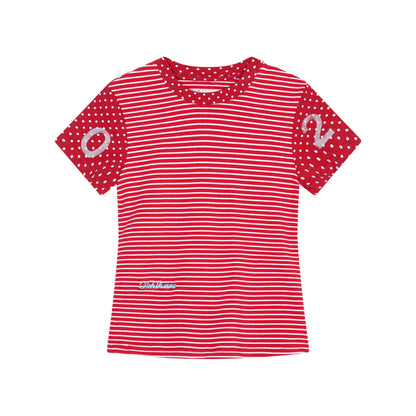Achihara Fault Stripe Dot Print Tee Retro Vintage Style Cotton Blend