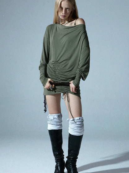 Relaxed Batwing Sleeve Multi-Way Off Shoulder T-Shirt