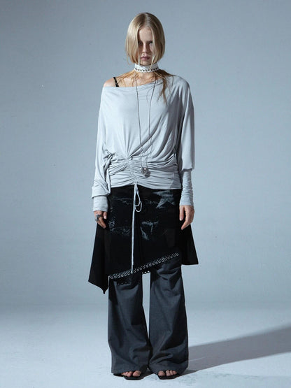 Relaxed Batwing Sleeve Multi-Way Off Shoulder T-Shirt