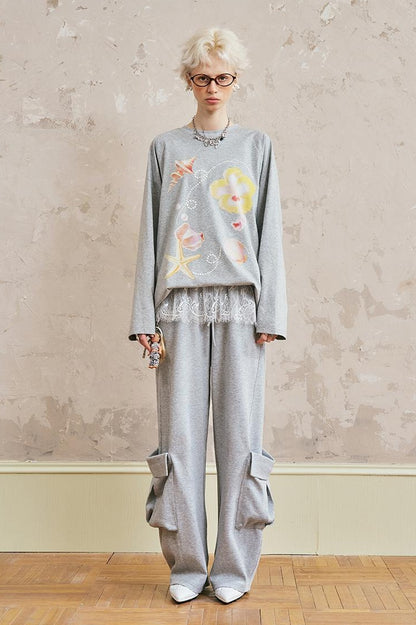 DIDDI MODA Relaxed Cargo Jogger With Embroidered Grapes