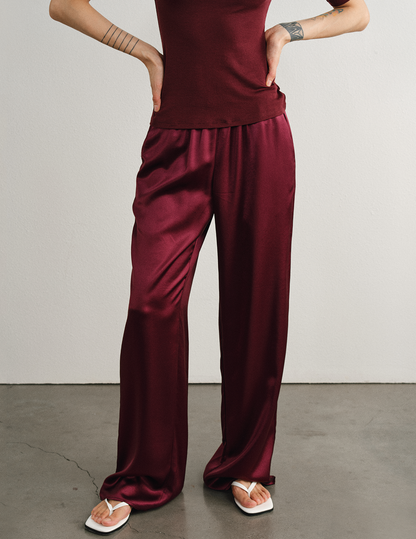 Relaxed Straight Satin Minimalist Pants