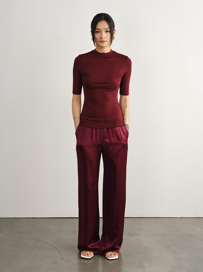 Relaxed Straight Satin Minimalist Pants