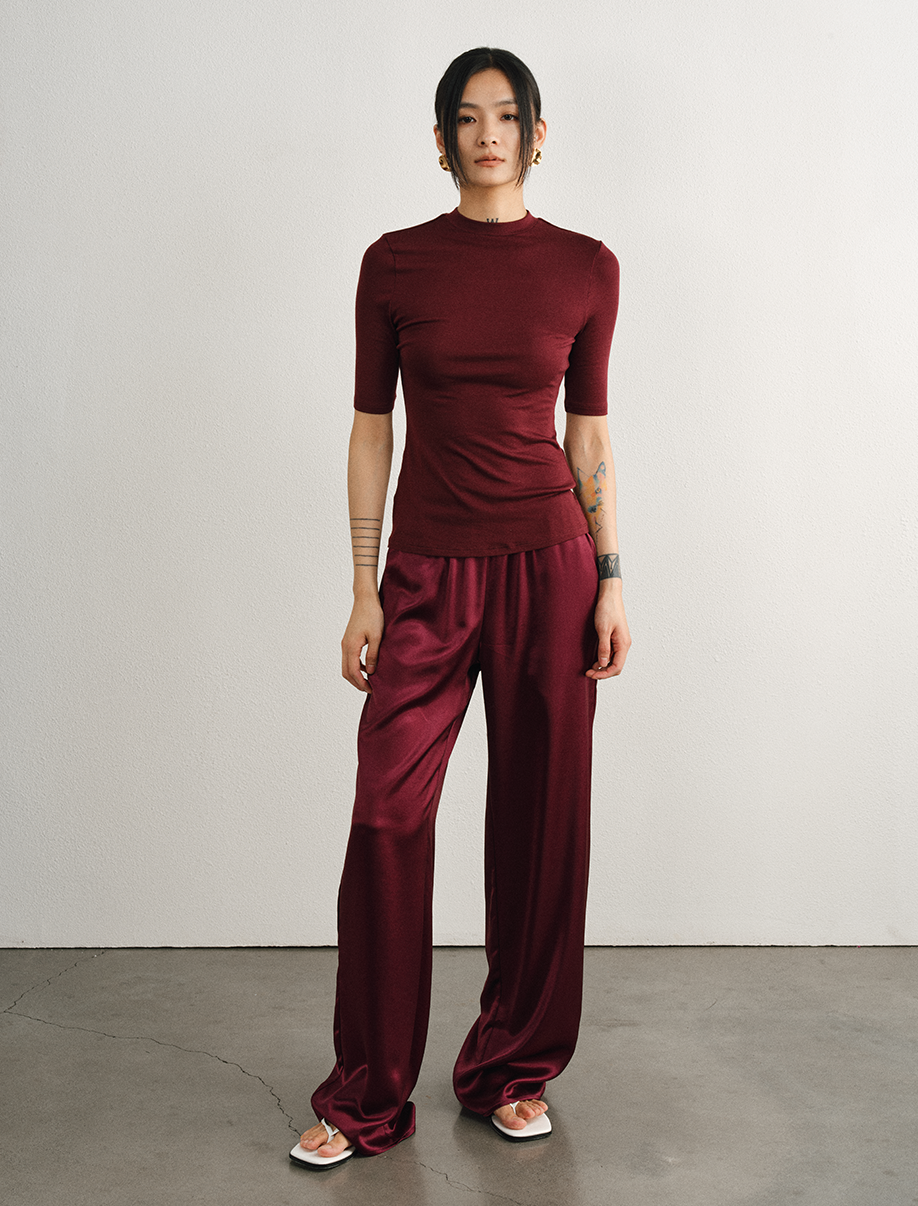 Relaxed Straight Satin Minimalist Pants