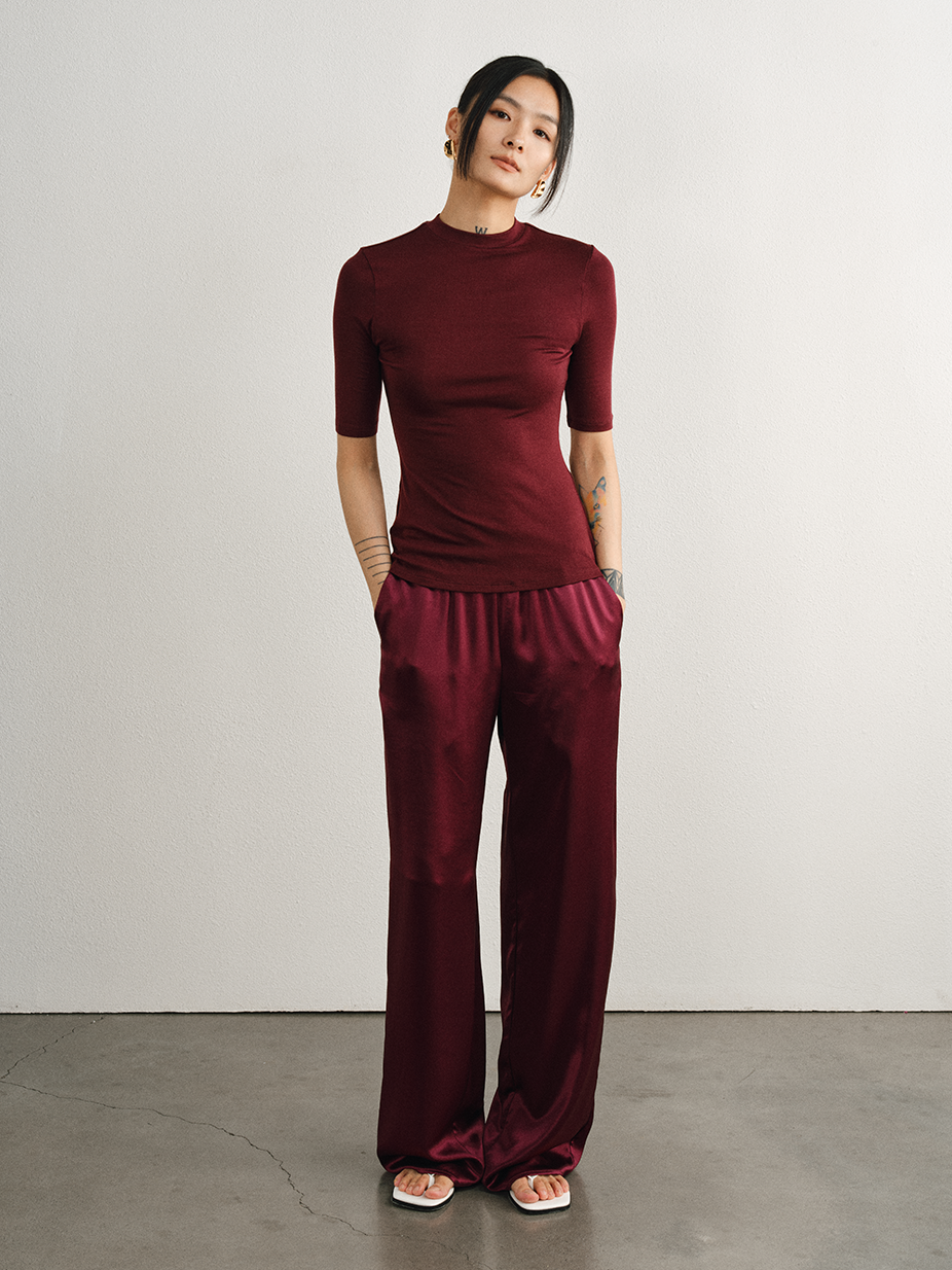 Relaxed Straight Satin Minimalist Pants