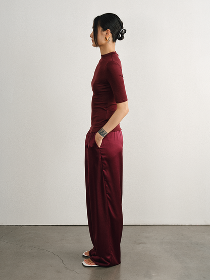 Relaxed Straight Satin Minimalist Pants