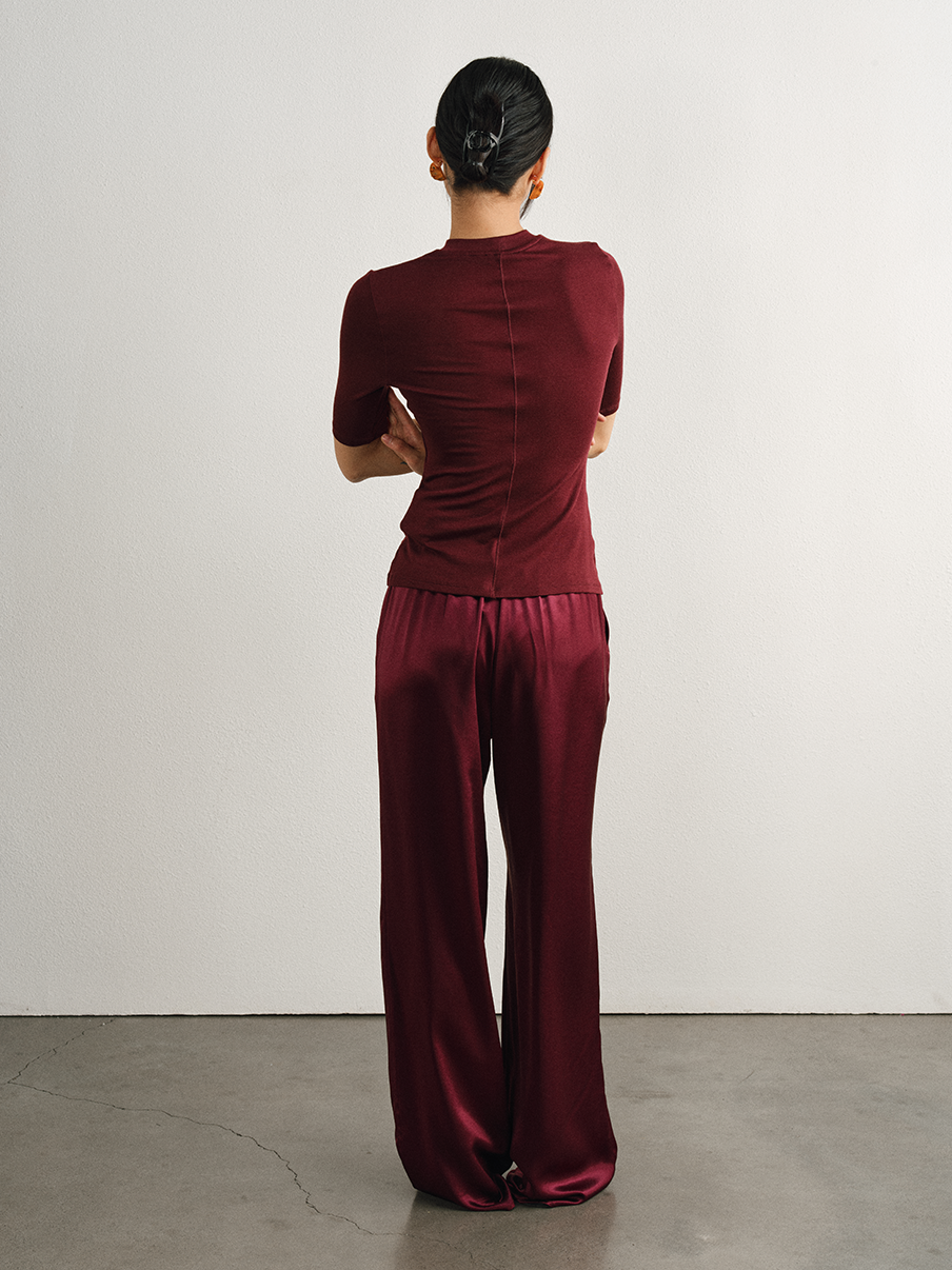 Relaxed Straight Satin Minimalist Pants