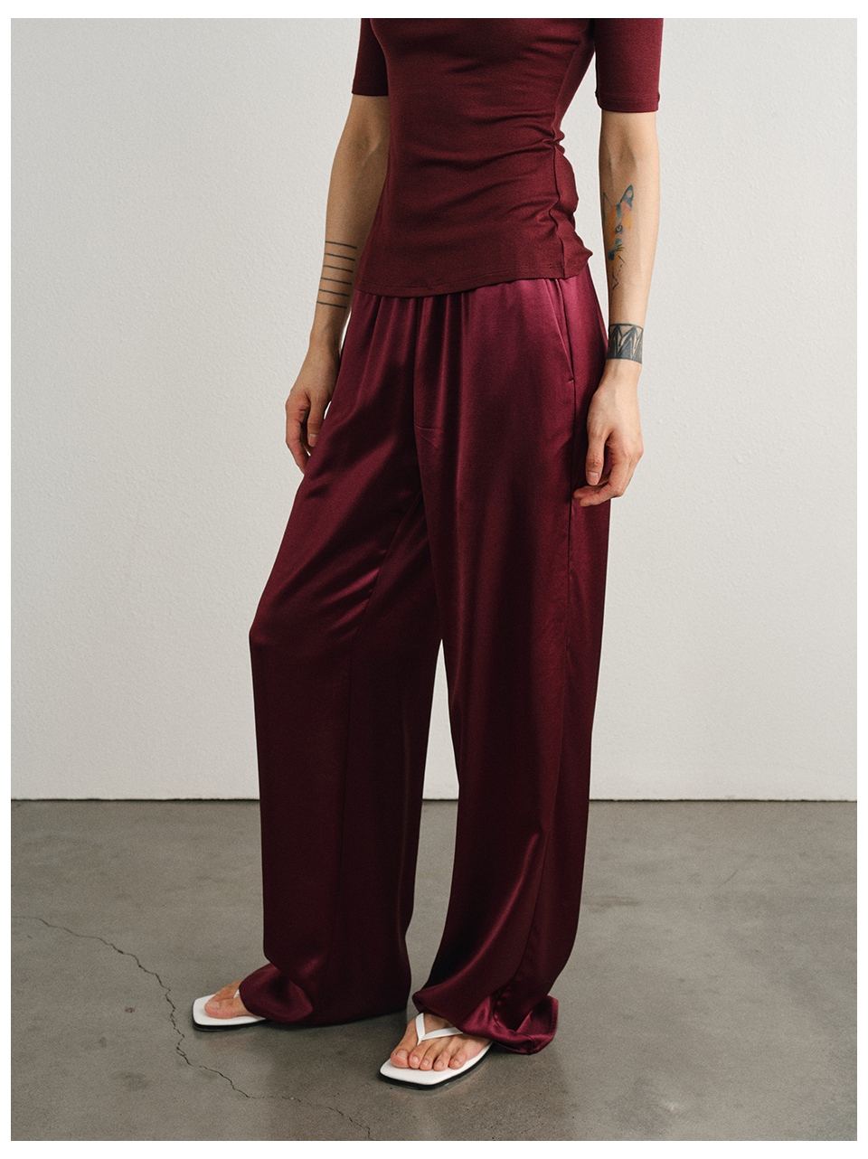 Relaxed Straight Satin Minimalist Pants