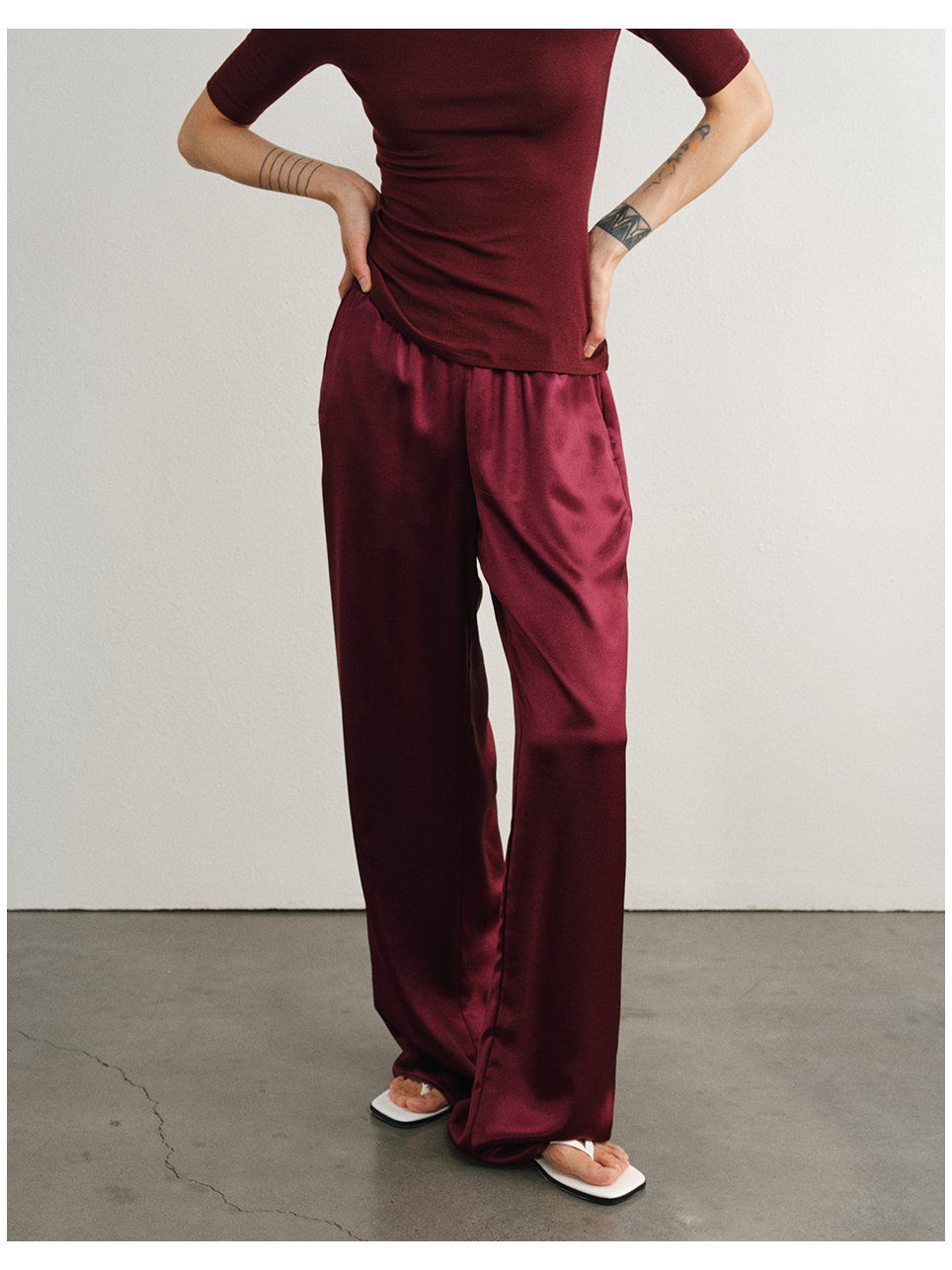 Relaxed Straight Satin Minimalist Pants