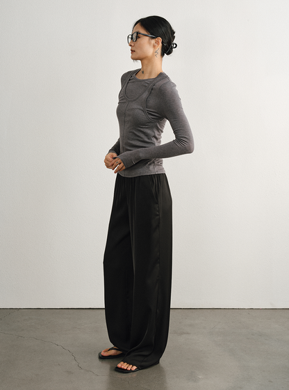 Relaxed Straight Satin Minimalist Pants