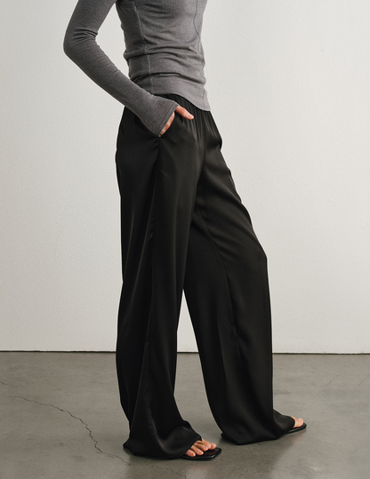 Relaxed Straight Satin Minimalist Pants