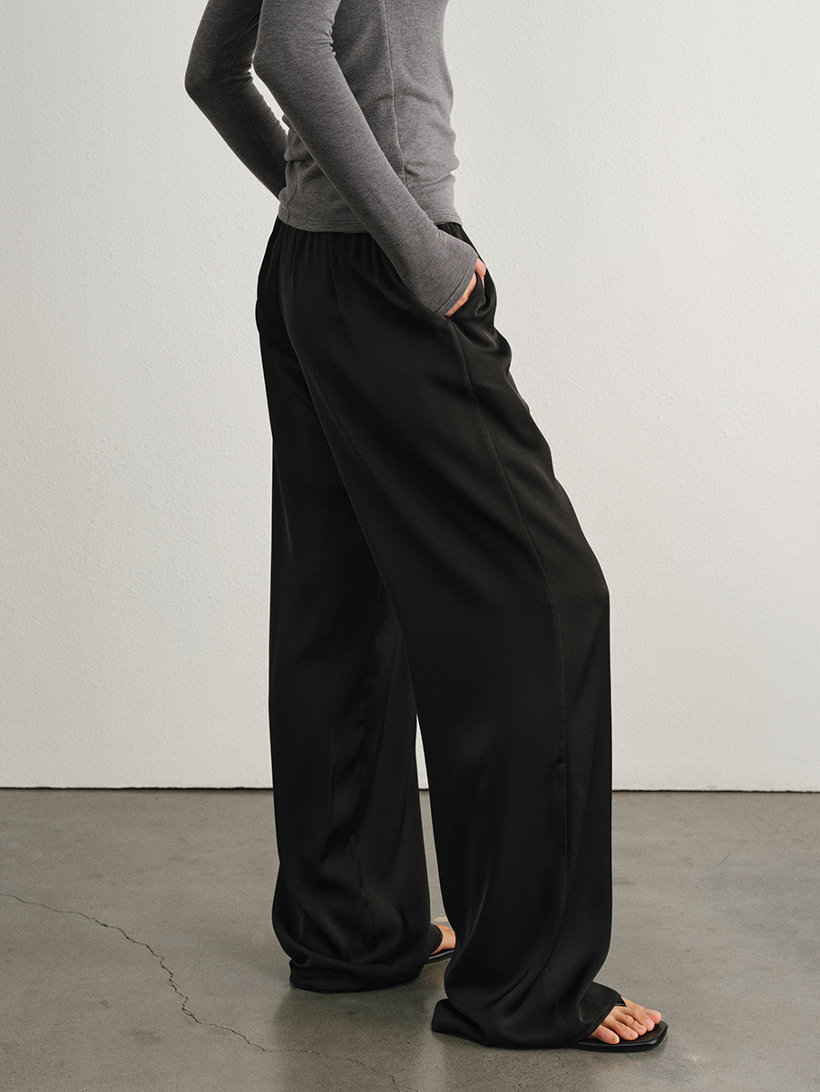 Relaxed Straight Satin Minimalist Pants