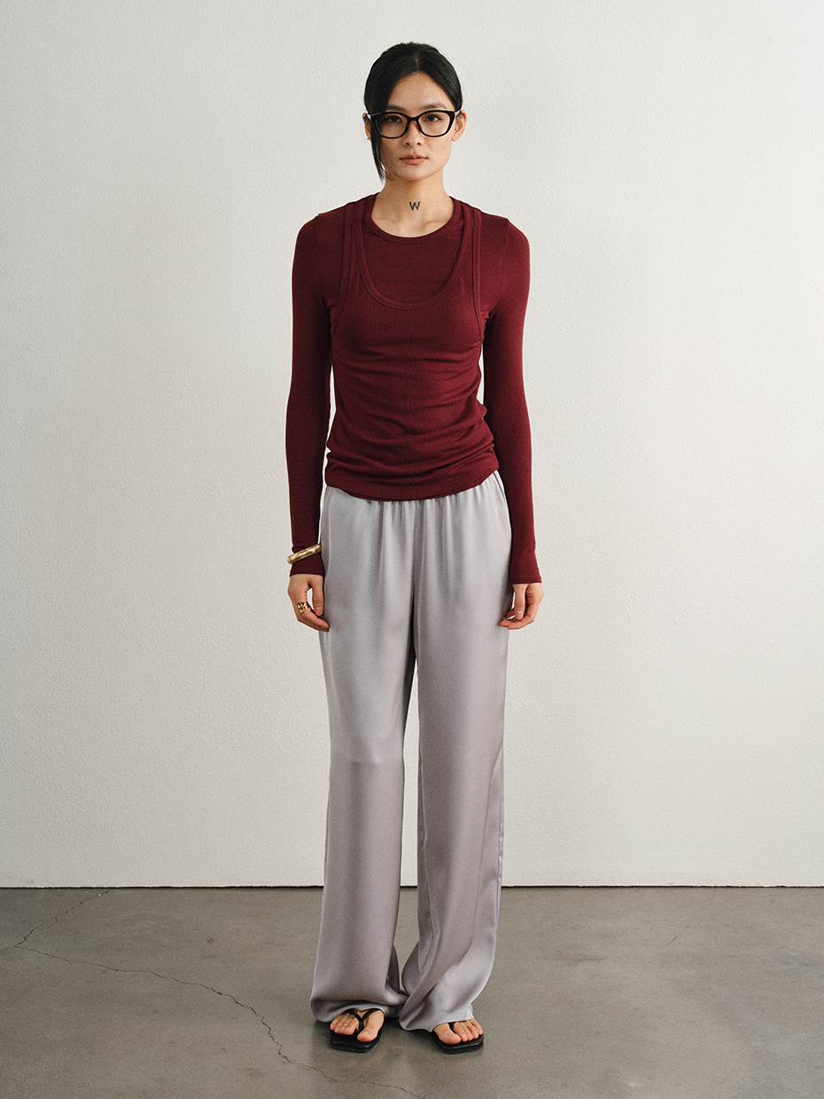 Relaxed Straight Satin Minimalist Pants