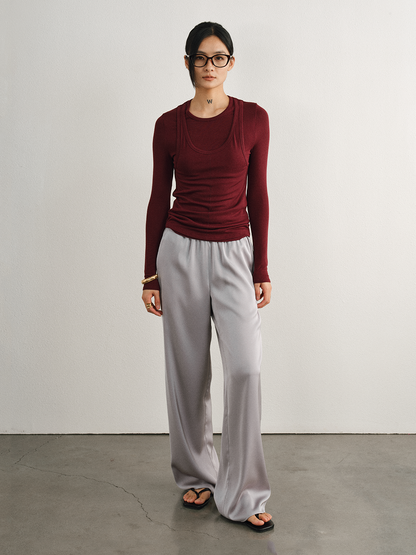 Relaxed Straight Satin Minimalist Pants