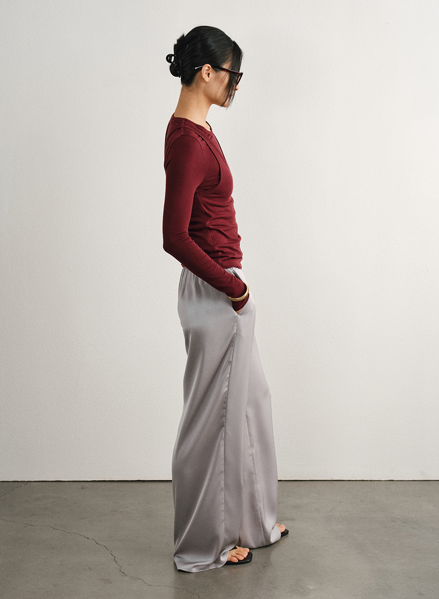 Relaxed Straight Satin Minimalist Pants