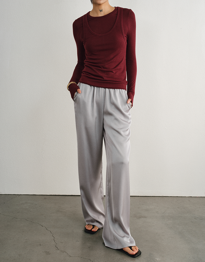 Relaxed Straight Satin Minimalist Pants