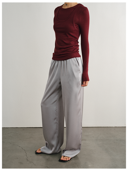 Relaxed Straight Satin Minimalist Pants