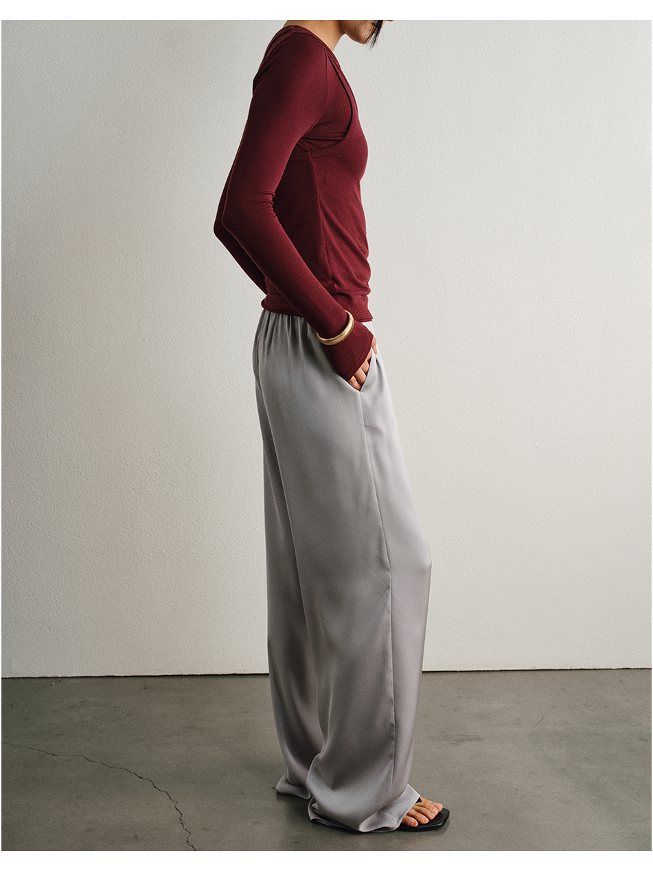 Relaxed Straight Satin Minimalist Pants